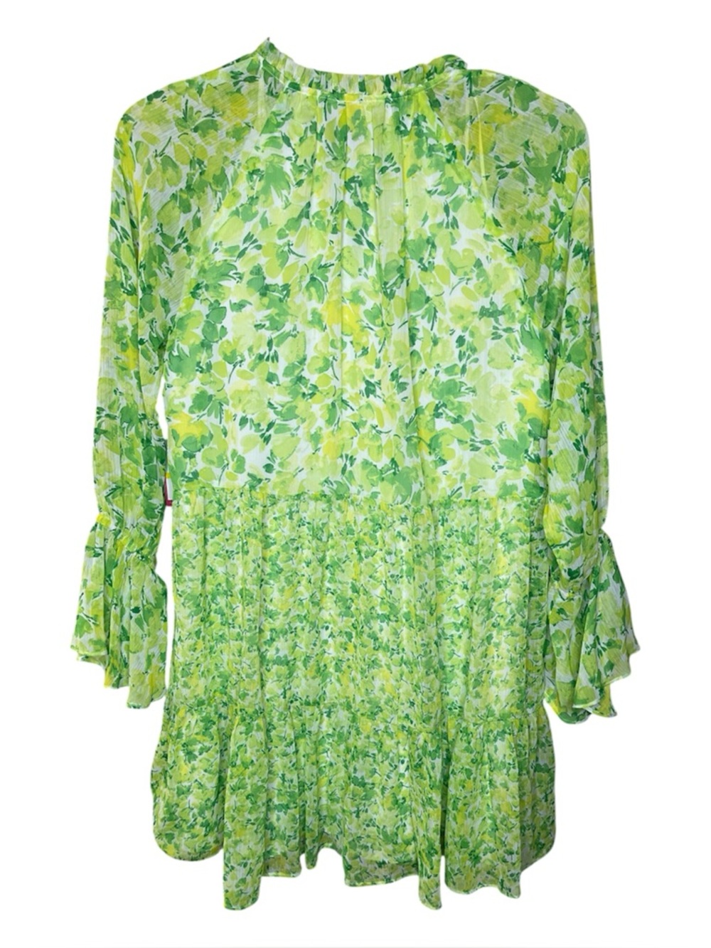 Vince Camuto Yellow-Green Floral Tie-Neck Dress Sz M - Picture 2 of 5